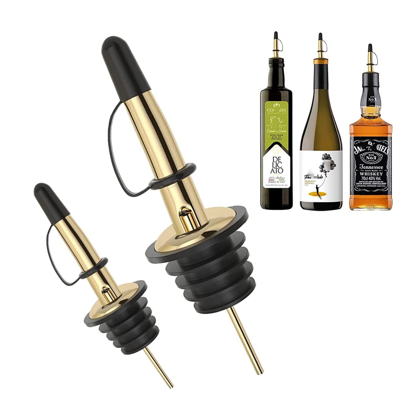 Pafusen 6 Pack Liquor Bottle Pourers, Liquor Pour Spout for Liquor Bottles, Stainless Steel Olive oil Dispenser Spout, Alcohol Pourer Spouts Dust Caps Covers Fixed, Gold