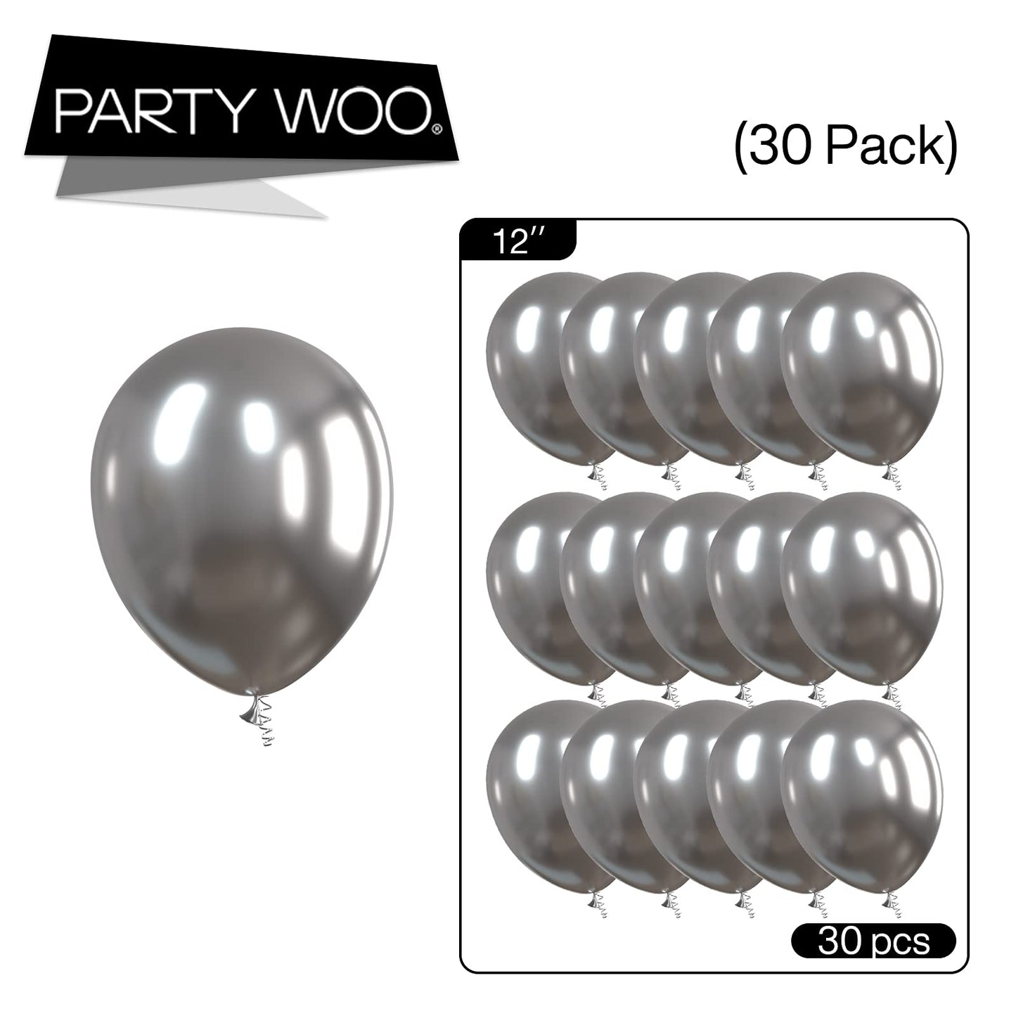PartyWoo Metallic Silver Balloons, 25 pcs 12 Inch Silver Metallic Balloons, Silver Balloons for Balloon Garland or Arch as Wedding Decorations, Birthday Decorations, Party Decorations, Silver-G102