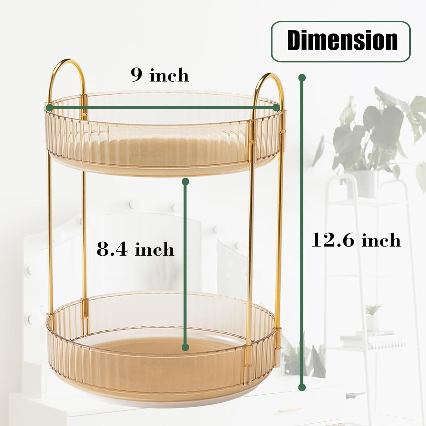 Skiennix Rotating Makeup Organizer - 2-Tier Clear Lazy Susan Trays for Bathroom & Vanity Storage