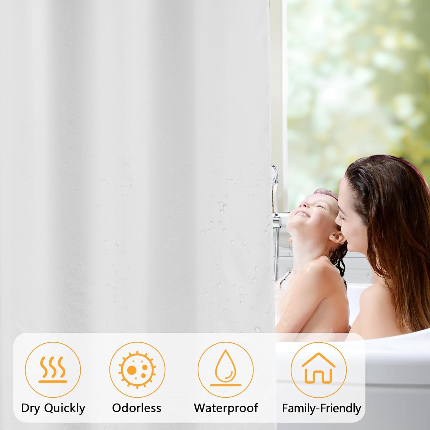 Seenus Waterproof Shower Curtain Liner - Odorless Hotel Quality, 72 x 72 Inch, Washable White with 3 Extra-Large Magnets