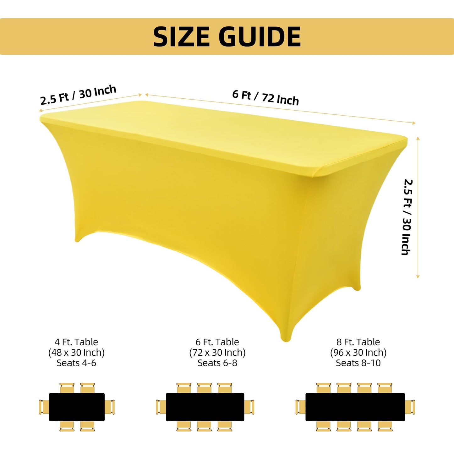 ZarzaaSik 10-Pack 6ft Spandex Table Covers for Rectangle Standard Folding Tables - Wrinkle Resistant Stretch Tablecloths - Ultimate Fitted Table Protector for Parties, Banquet, Wedding