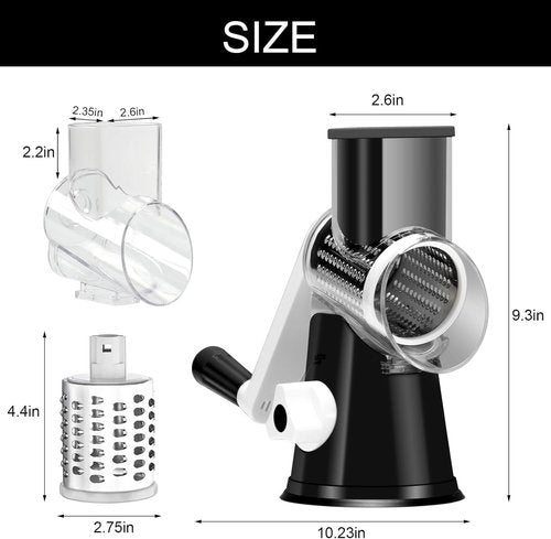 Cambom Rotary Cheese Grater - Hand Crank Shredder for Fresh Cheese, Veggies & Nuts | Non-Slip Base, Black