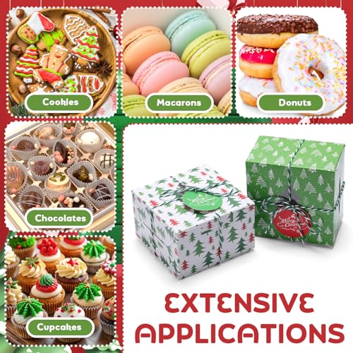 Glenmal 100 Christmas Bakery Cookie Cupcake Gift Boxes with Windows & Labels