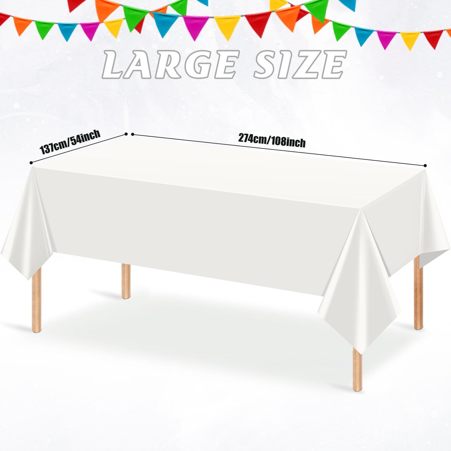 YIDAKO 6Pcs 54 x 108 Inch White Rectangle Tablecloth,Disposable Plastic Table Cloth,Waterproof White Table Cover for Graduation Birthdays Weddings Anniversary Party Decorations