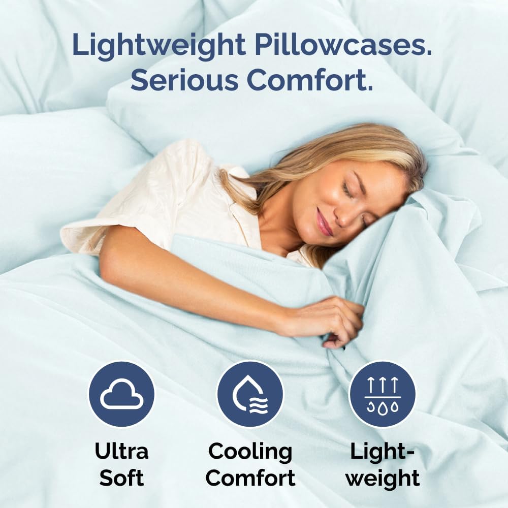 King Pillow Cases by [Brand Name] - Ultra Soft Hotel Quality Covers | Wrinkle-Free & Stain Resistant - Ice Blue - Set of 4
