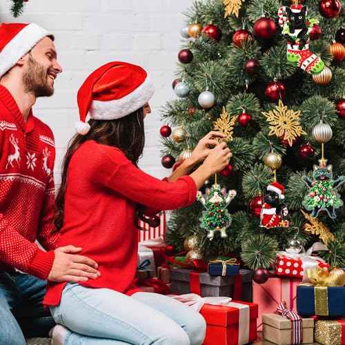 2025 Cat Tree Christmas 2D Ornaments Black Cat Acrylic Decorations for Christmas Tree Unique and Fun Christmas Decoration Gifts Specially Prepared for Pet Owners (4, Black+White)