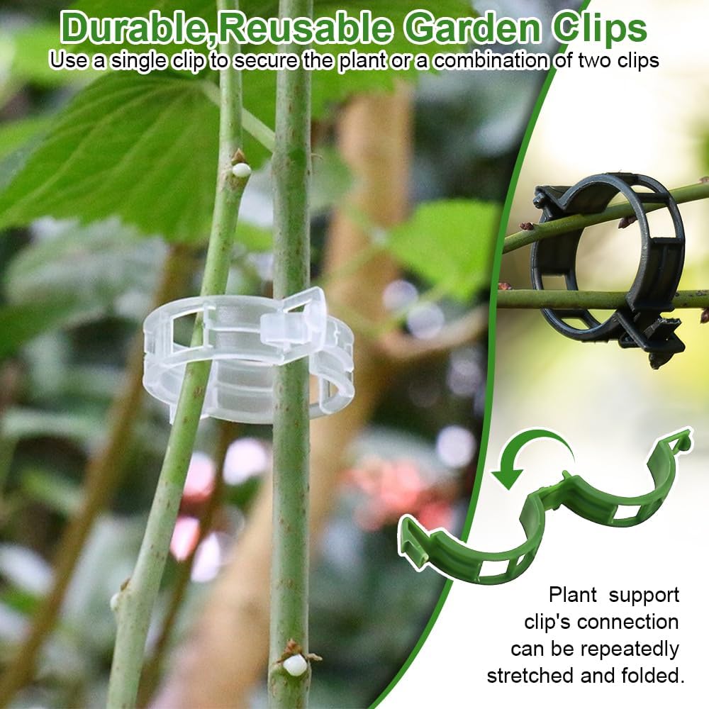 Skiennix Plant Support Clips - 100 Reusable Plastic Clips for Tomatoes & Climbing Plants | Indoor/Outdoor Use