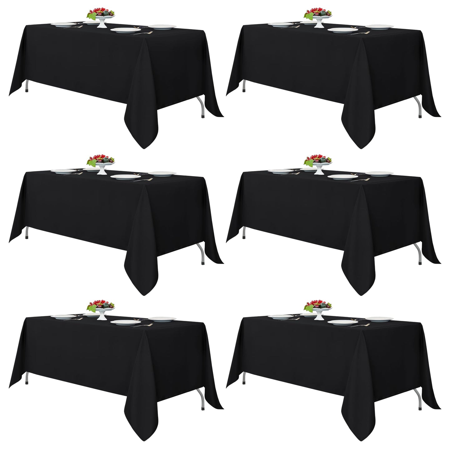 Fitable Black Rectangle Tablecloths for 6 Foot Tables, 6 Pack - 70 x 108 Inches - Stain Resistant and Washable Table Clothes, Polyester Fabric Table Covers for Wedding, Party, Banquet, Buffect