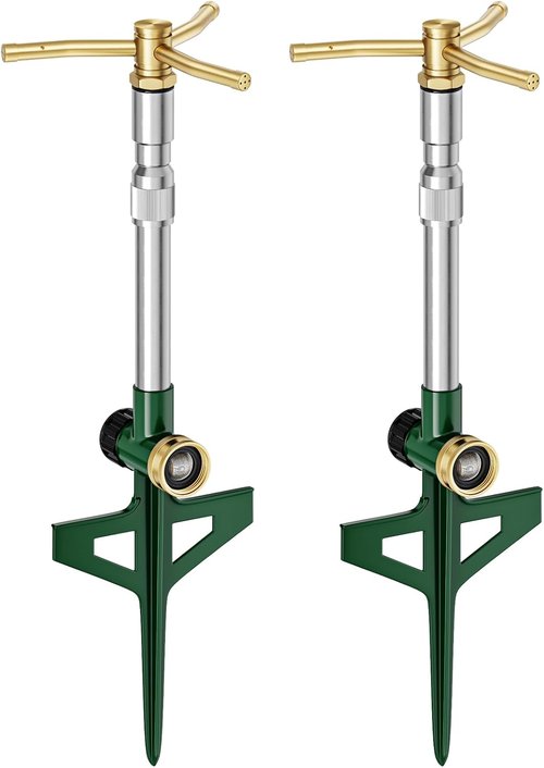 FANHAO 2-Pack Metal Lawn Sprinklers - Adjustable Telescoping Base & 360° Rotation for Large Area Coverage