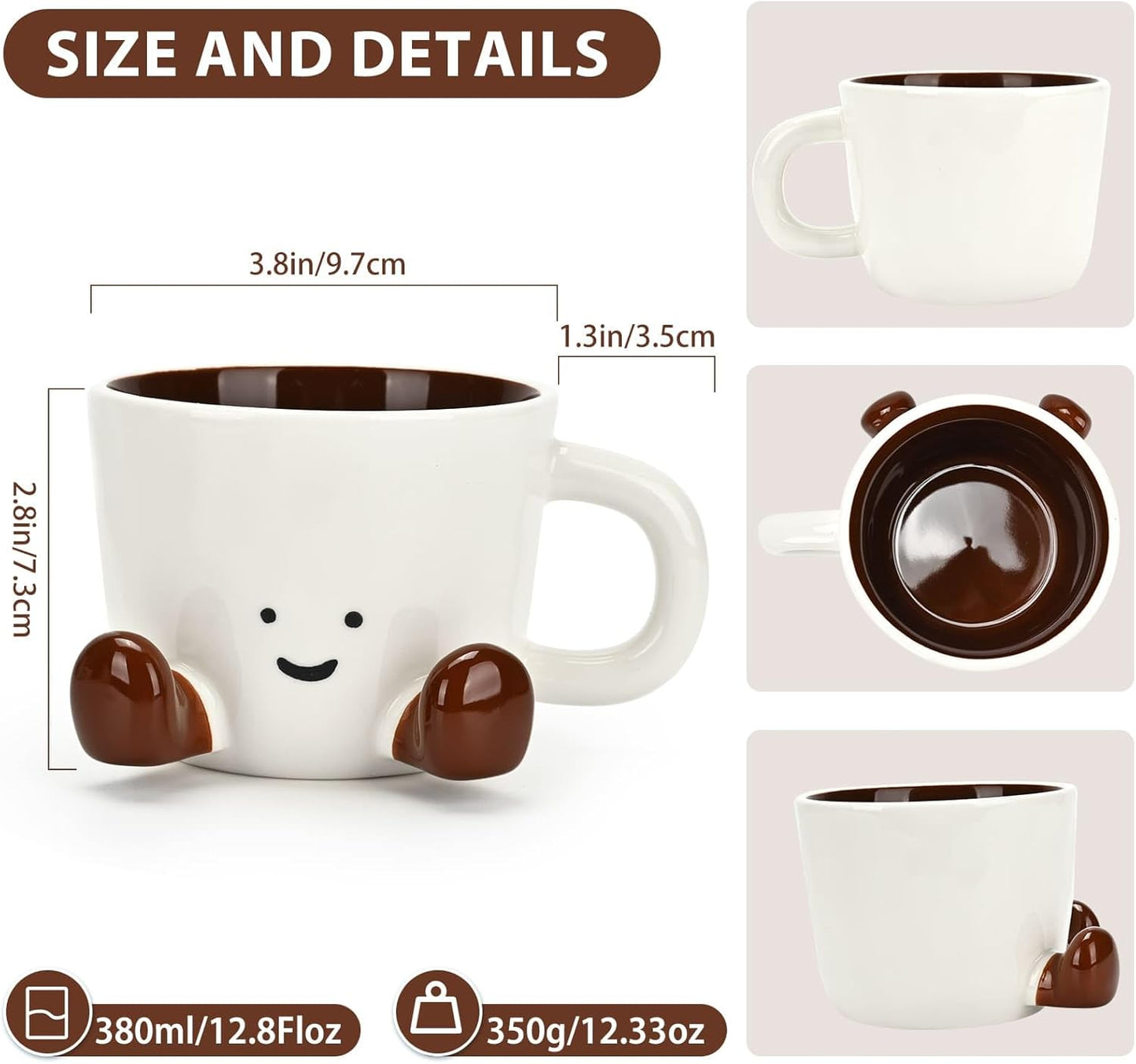Skiennix Cute Funny Coffee Mug - Unique Ceramic Tea Cup for Women | 12.8oz in Chocolate