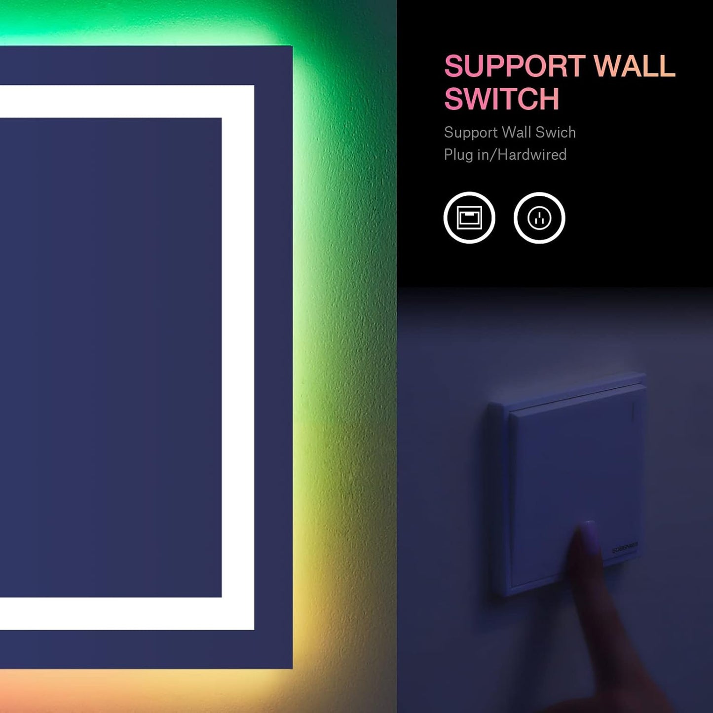 LOAAO RGB LED Bathroom Mirror - 84x32 Inch, Dimmable, Anti-Fog, Colorful Light Modes, Tempered Glass