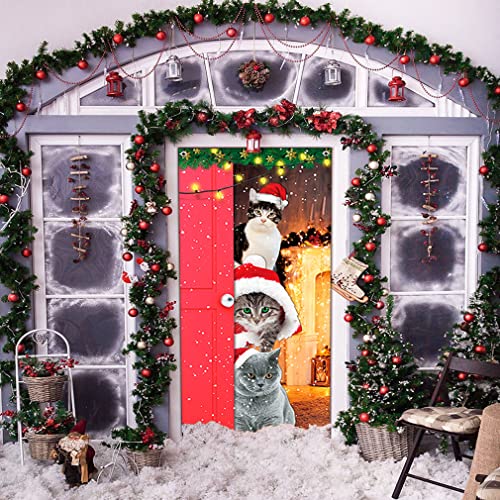 Funny Cats Christmas Door Banner - Santa Cats Decoration 6.6 x 3 ft