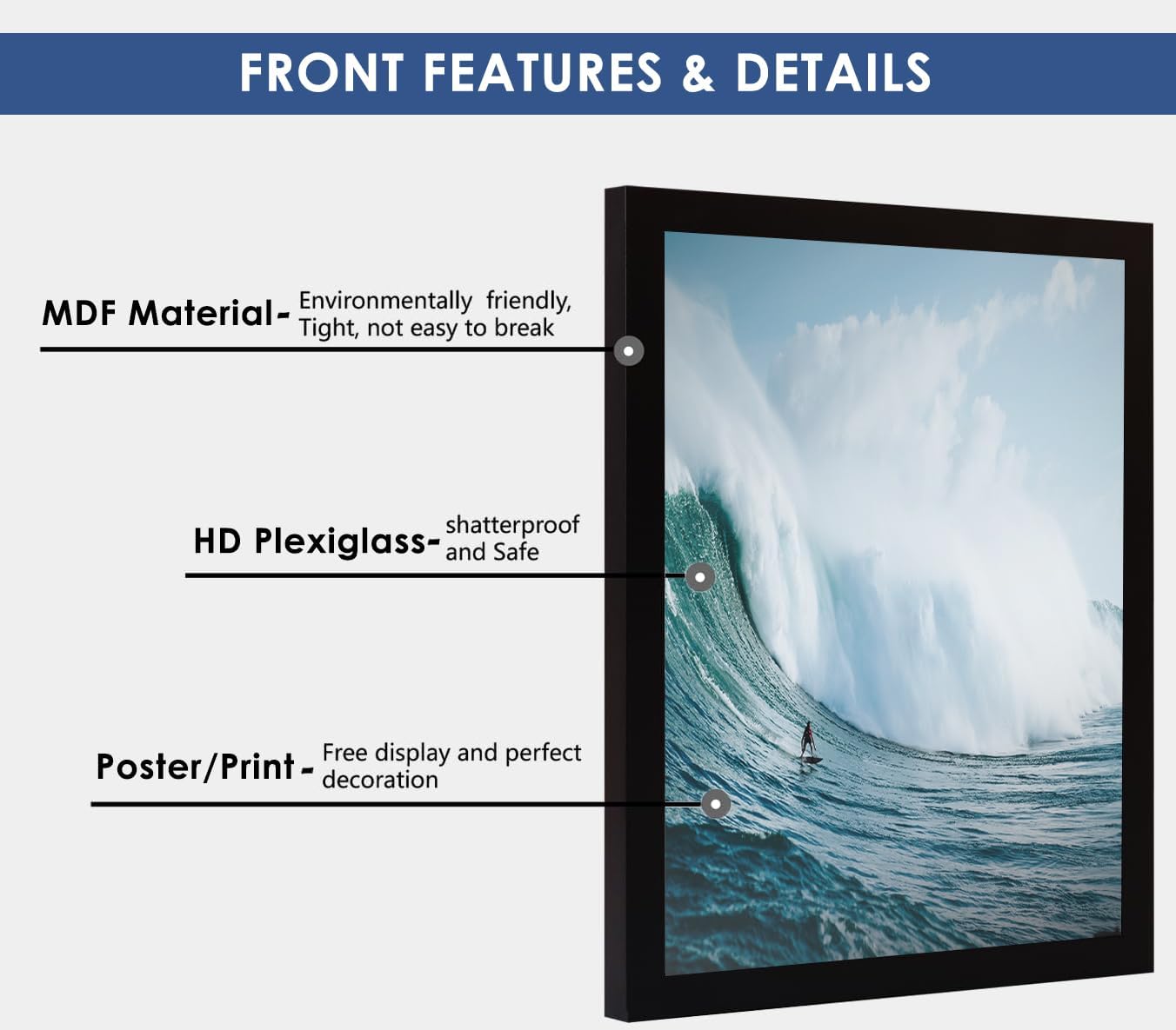 PEALSN 12x15 Black Picture Frame - Versatile Wall Mounting for Horizontal or Vertical Display | 1 Pack