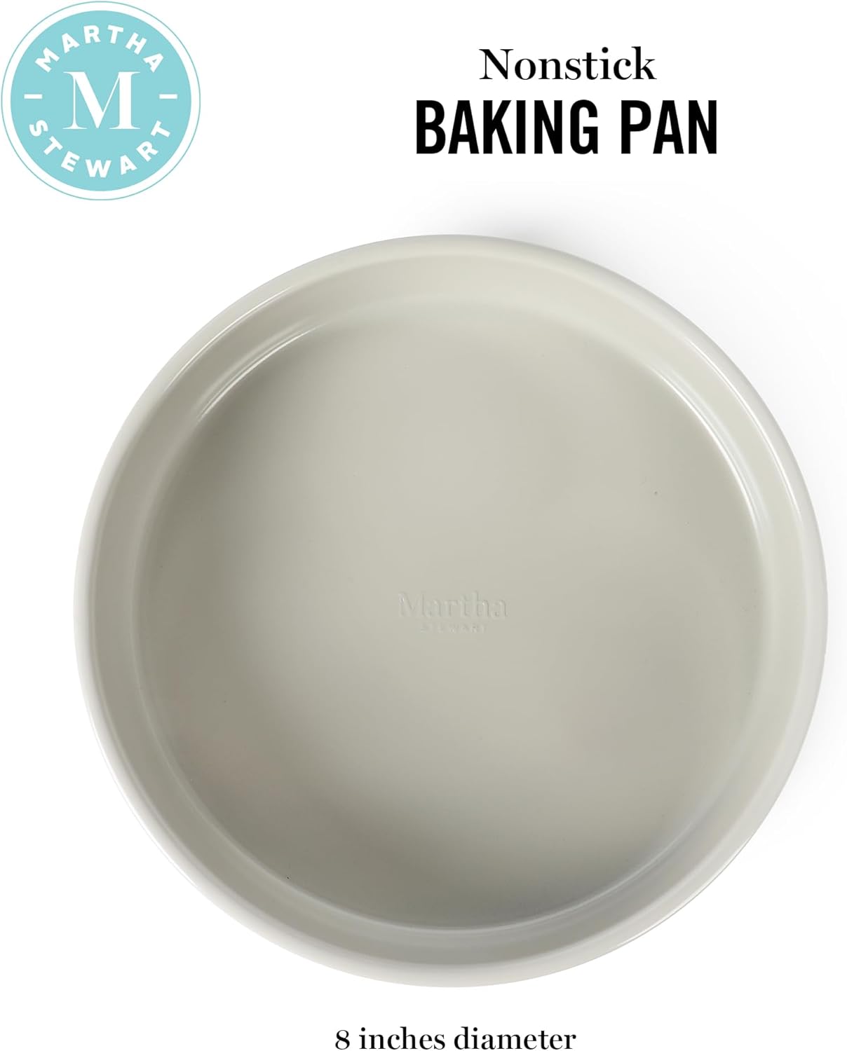 Martha Stewart Gallen 8-Inch Round Nonstick Cake Pan - Durable Carbon Steel for Even Baking, Cool Grey