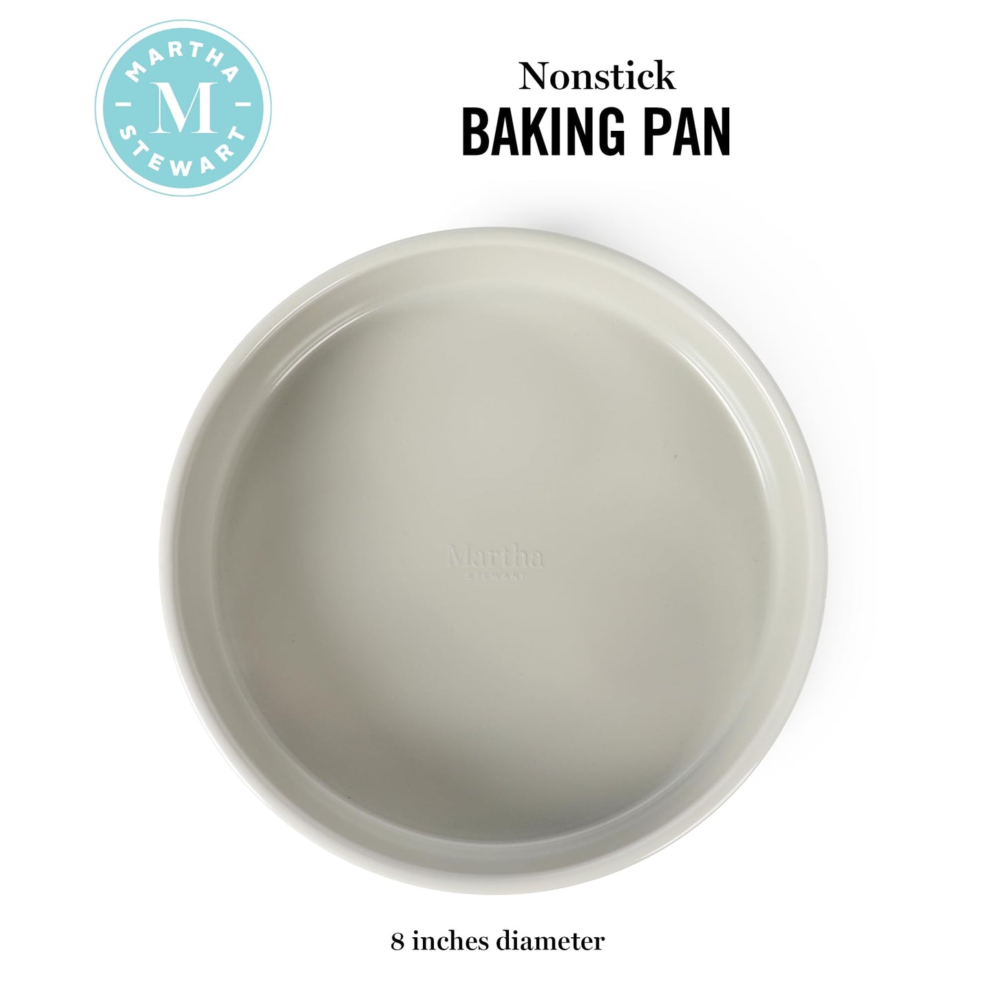 Martha Stewart Gallen 8-Inch Round Nonstick Carbon Steel Cake and Bake Pan – Cool Grey, Durable Bakeware for Even Baking and Easy Release
