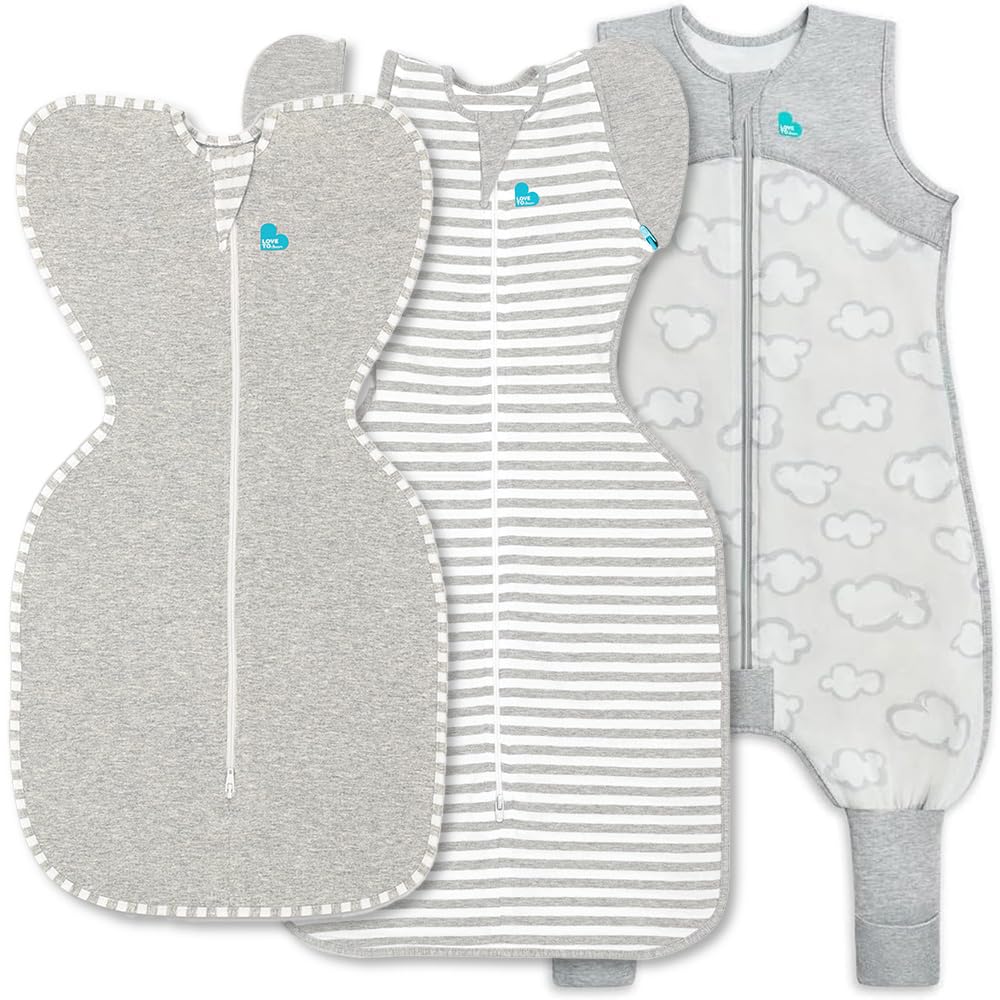 Love To Dream Baby Sleep Bundle - Swaddle UP Small & Medium Transition Swaddle | Organic Cotton Sleeveless Sleep Suit 6-12 Months, Gray