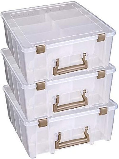 ArtBin Super Satchel Double Deep 3-Pack - Portable Art & Craft Organizers with Handles | Clear & Gold