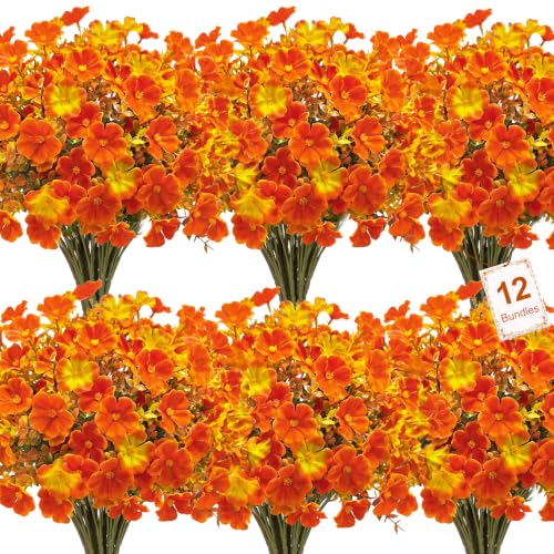 Artificial Fall Geranium Flowers Set - Outdoor Autumn Decor, 12 Pcs
