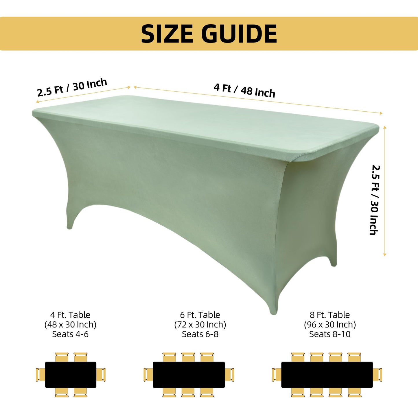 ZarzaaSik 122 6-Pack 6ft Spandex Table Covers for Rectangle Standard Folding Tables - Wrinkle Resistant Stretch Tablecloths - Ultimate Fitted Table Protector for Parties, Banquet, and Wedding