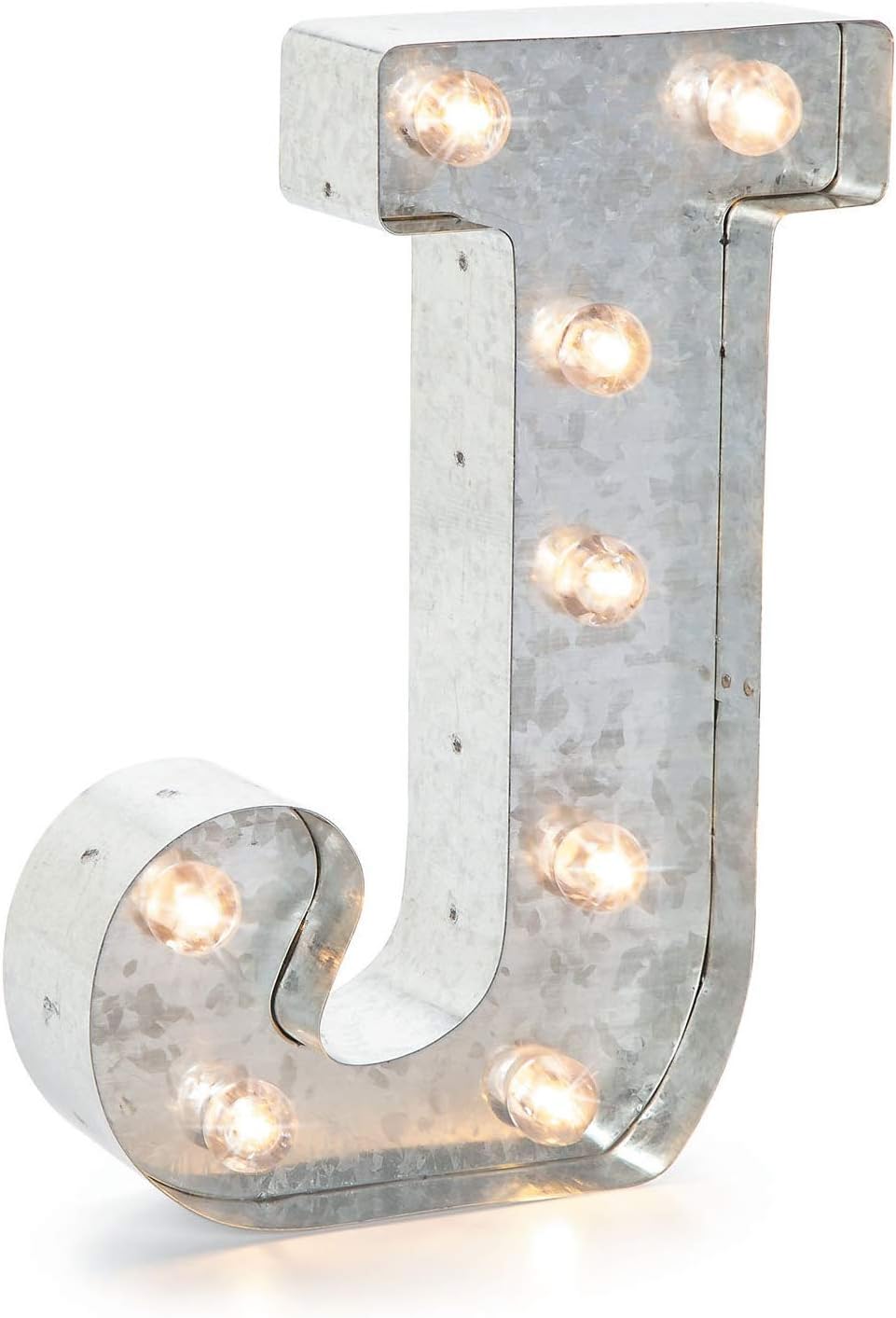 Silver Metal Marquee Letter J - 9.87” Tall Galvanized Decor for Events & Home