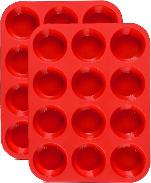 JEWOSTER Silicone Muffin Pan - 12-Cup Nonstick Baking Molds, BPA-Free | 2-Pack for Muffins & Cupcakes
