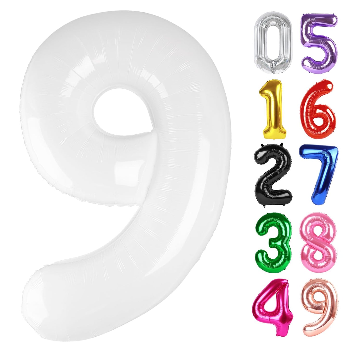 White Number 9 Balloon 40 Inch, 9th Birthday Party Decorations for Children, Giant 9 Foil Balloon for Party Supplies