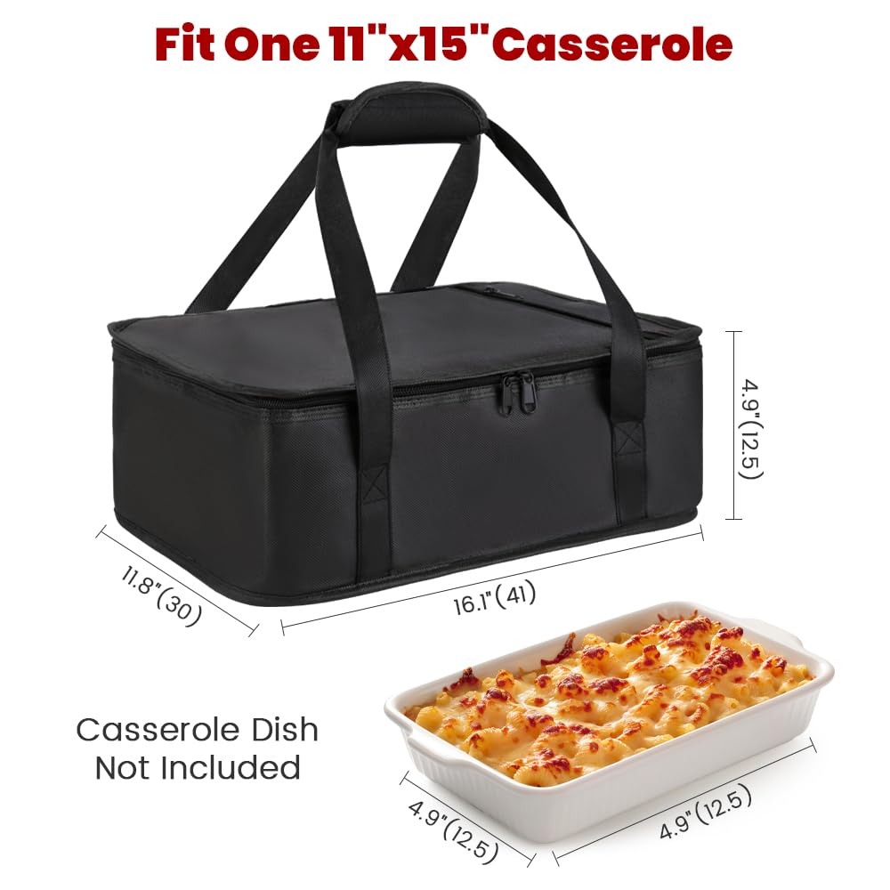 Bodaon Insulated Casserole Carrier Bag - Fits 9x13 & 11x15 Inch Dishes | Thermal Travel Tote for Hot & Cold Food