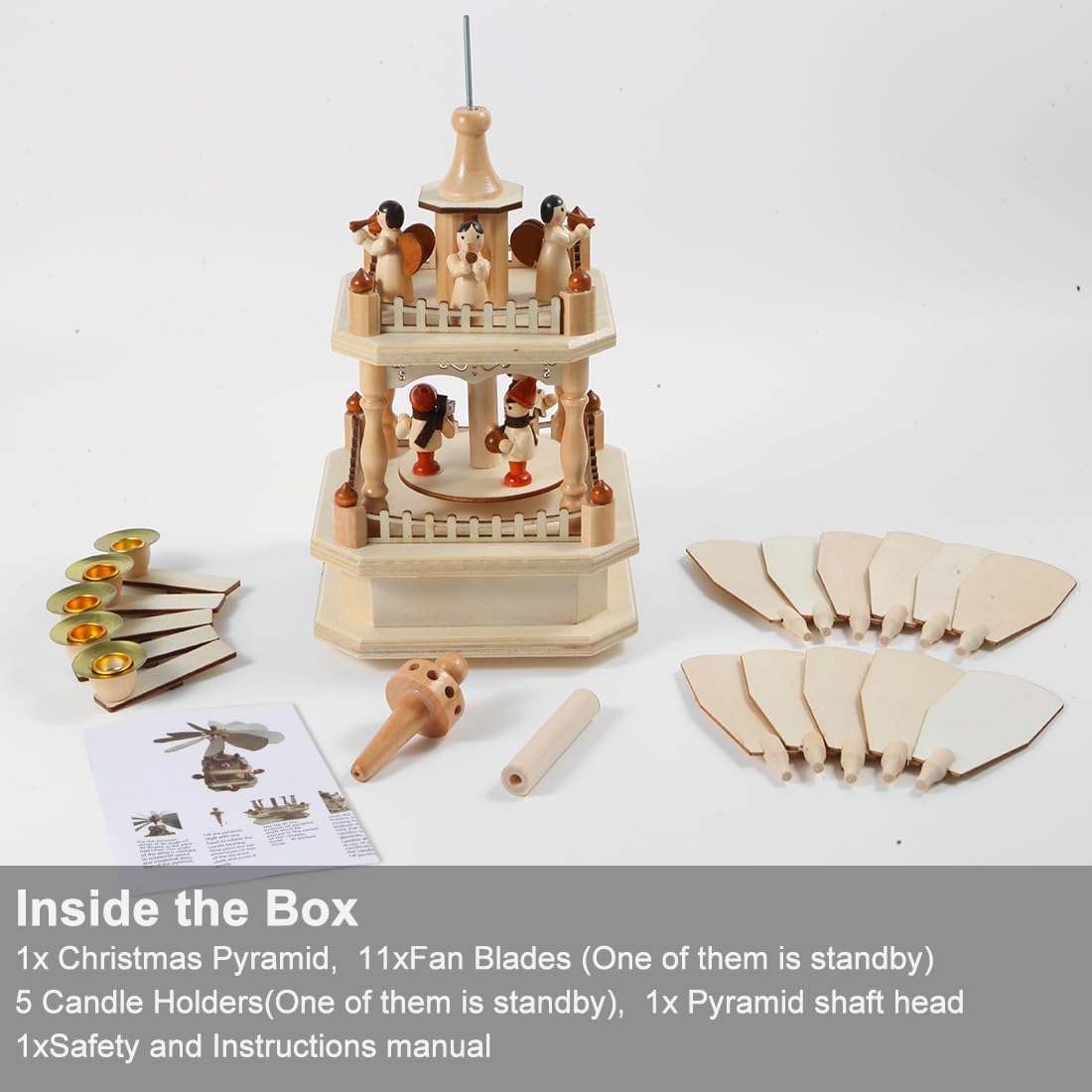 Wooden Christmas Pyramid by [Brand Name] | 14-Inch Nativity Scene with 4 Candle Holders - Festive Tabletop Decor