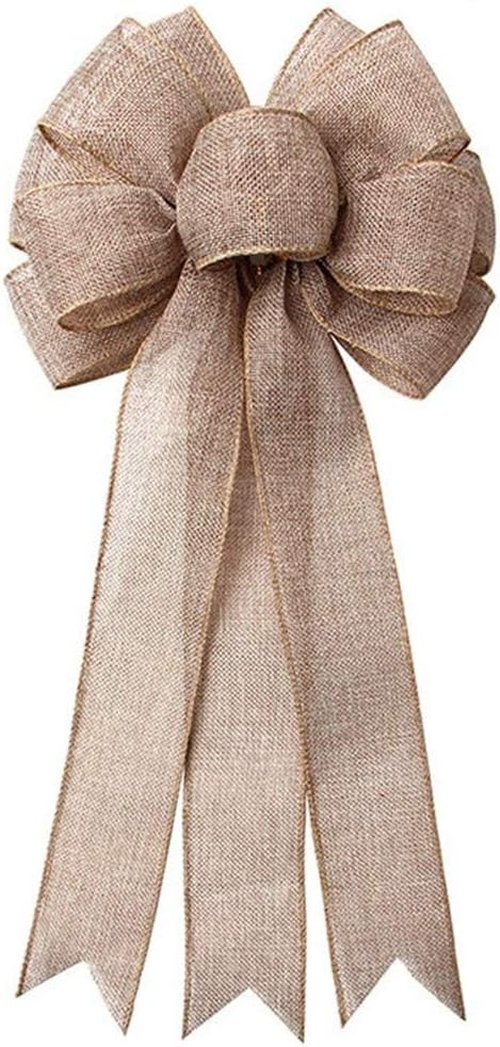 Burlap Bow Holiday Wreath Bow - Rustic Jute Bowknot for Christmas Tree Topper & Wedding Decor | 9.8x21.6 in