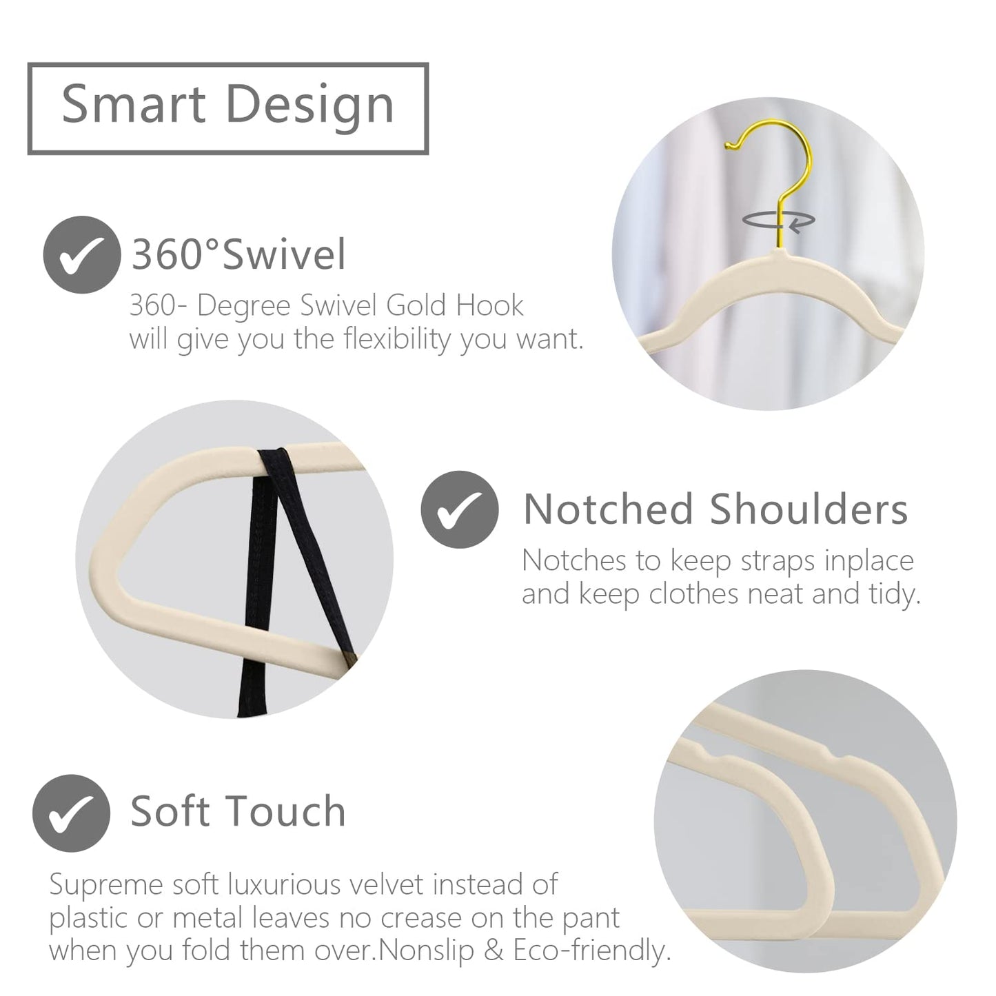 MIZGI Premium Velvet Hangers Pack 30 Pcs Heavyduty - Non Slip Slimline - Velvet Suit Hangers Ivory - Gold Hooks,Space Saving Clothes Hangers