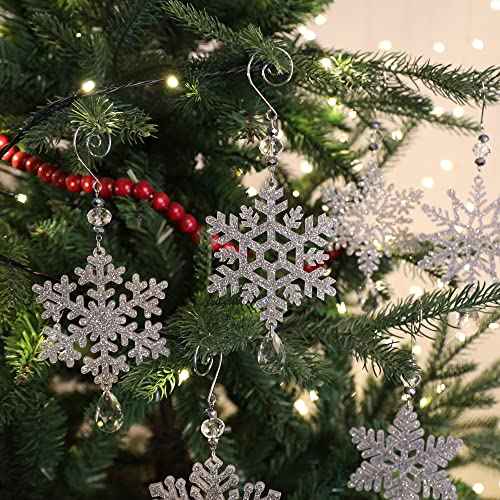 6Pieces Silver Snowflake Ornaments 6 Inches Acrylic Crystal Glitter Snowflakes Christmas Ornament for Winter Christmas Tree Decorations New Year Crafts