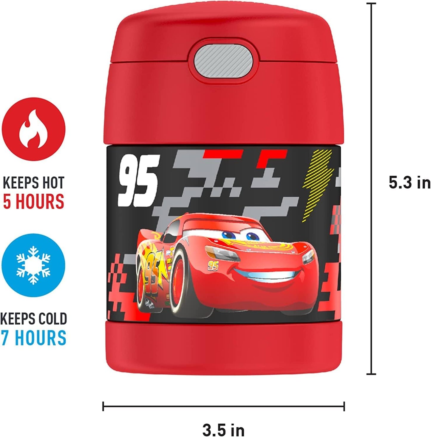 THERMOS FUNTAINER Insulated Food Jar - 10 Ounce Kid-Friendly Design with Foldable Spoon | Cars Theme