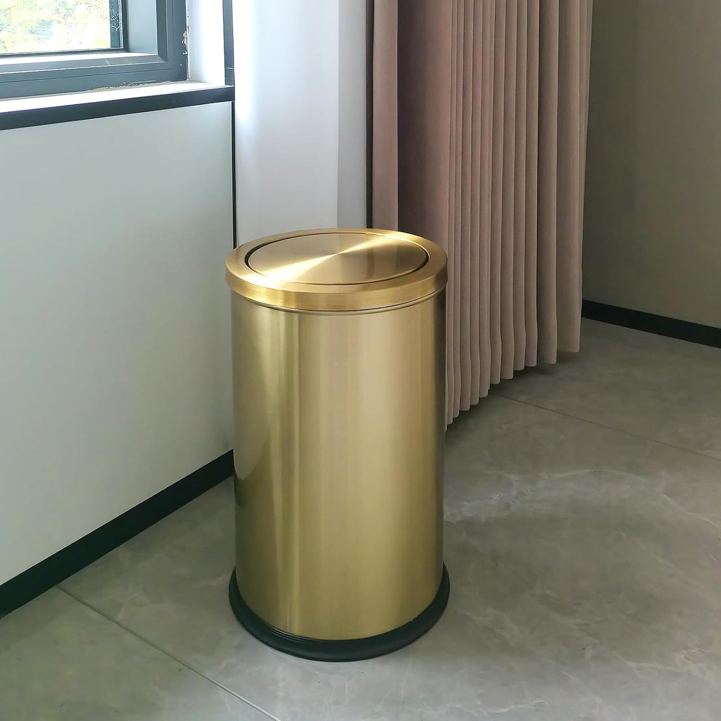 2.6 Gallon Gold Bathroom Trash can with lid,Small Office Garbage can Wastebasket bin for Bedroom,Living Room,Kitchen (Gold)