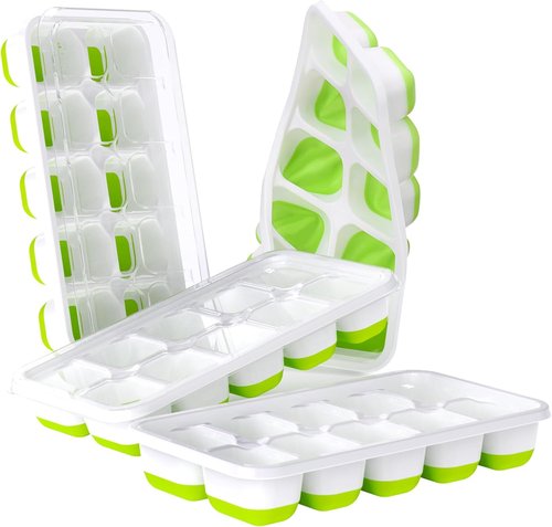 DOQAUS Ice Cube Tray - 4 Pack Stackable Silicone Trays with Lids | BPA-Free, Easy Release for Kitchen & RV