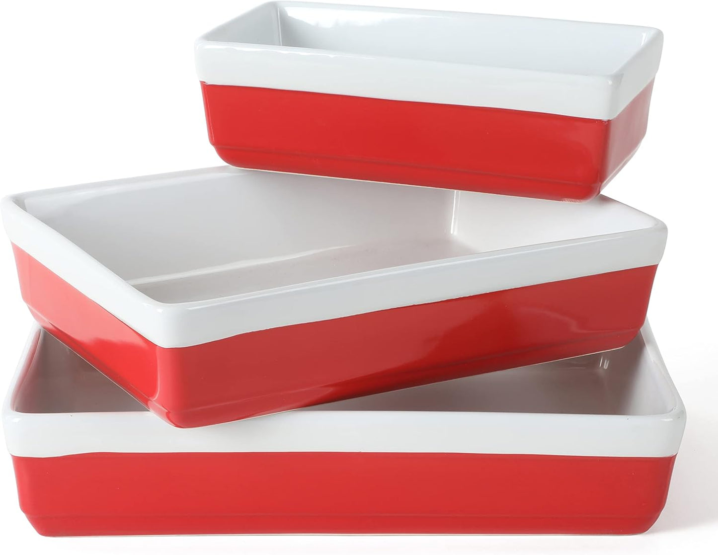 Martha Stewart 3-Piece Stoneware Bakeware Set - Durable Oven-Safe Baking Dishes in Red