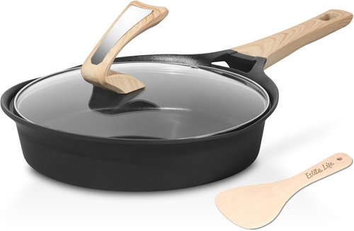 Eslite Life Nonstick Deep Frying Pan - Healthy Granite Coating, PFOA Free | 9.5 Inch Black Skillet