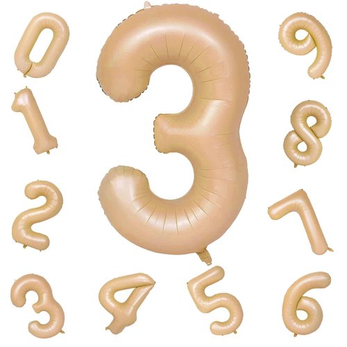 Apricot Number 3 Balloon for Girls Boys, 40 Inch Large Nude Number 0-9 Foil Balloons Set, Tan Digital 3 Balloons for Women Men Birthday Graduation Anniversary Party Decorations Celebration Supplies