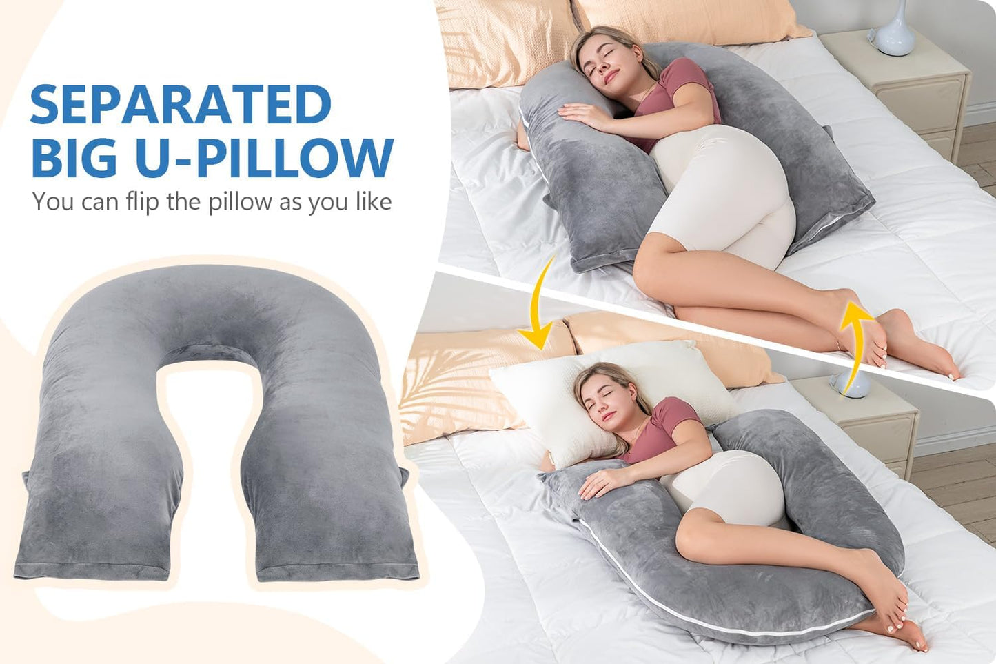 INSEN Pregnancy Pillows, Detachable Body Pillow for Sleeping, Nurse & Relax, Multi-Use Pregnancy Pillows for Pregnant Women, Grey
