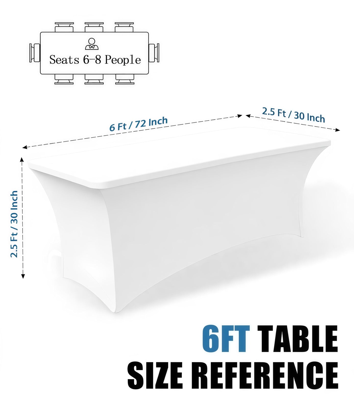 Lemict 6FT White Table Cloth - 10 Pack Fitted Stretch Rectangle Spandex Tablecloth, Washable Table Cover for Party, Picnic, Wedding, Banquet, Birthday and Festival(30" x 72")