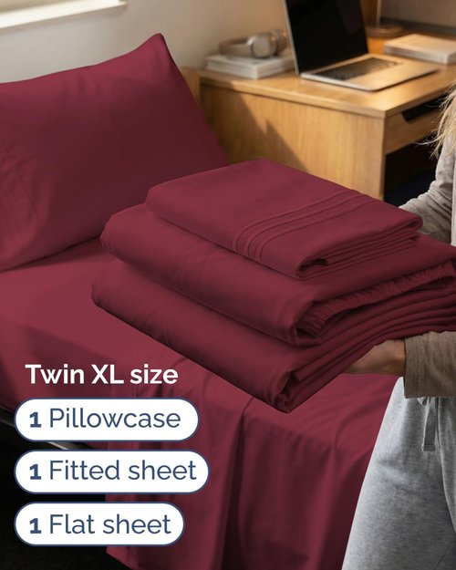 Comfy Twin XL 3-Piece Sheet Set - Breathable Cooling Bed Sheets | Hotel Luxury Bedding - Deep Pockets, Soft, Wrinkle-Free - Oeko-Tex Certified - Burgundy