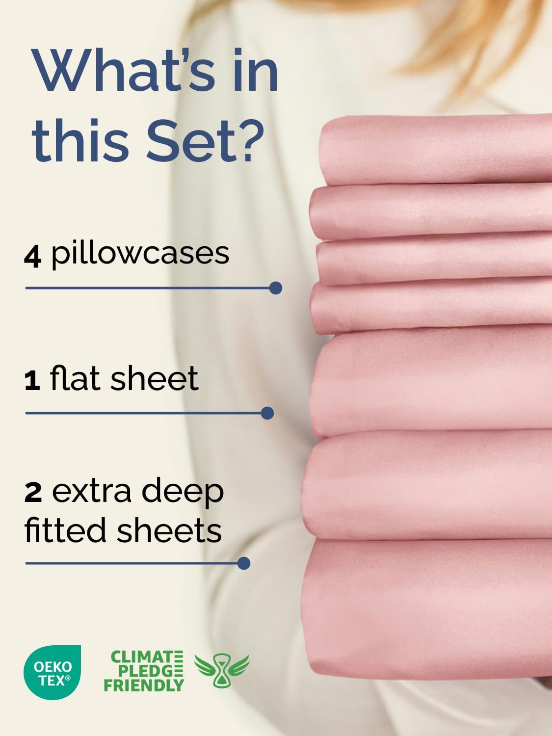 Skiennix Extra Deep Split King Sheet Set - 7 Piece Cooling Bedding - Soft, Wrinkle-Free, Baby Pink