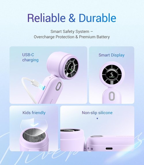 Diveblues Mini Portable Turbo Fan - 12H Max Cooling, 4000mAh Battery, 3-in-1 Handheld/Neck/Desktop Fan