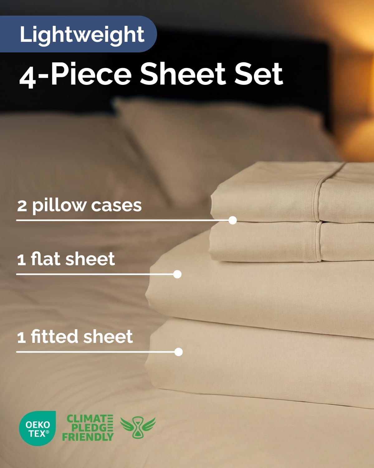 Skiennix Lightweight Full Size Bed Sheet Set - Cooling Soft Breathable Bedding w/ Deep Pockets - Wheat Color