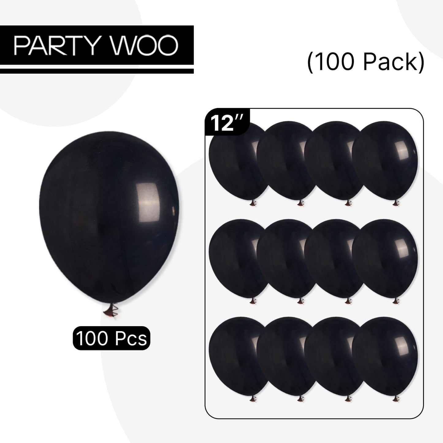 PartyWoo Black Balloons 100 pcs 12 Inch Latex Helium Matte Black Balloons for Baby Shower Birthday Graduation Casino Gaming Anniversary Retirement Pirate Race Car Theme Party Decorations Black-Y18