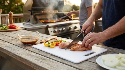 Farberware Large Cutting Board, Dishwasher- Safe Plastic Chopping Board for Kitchen with Easy Grip Handle, 11-inch by 14-inch, White