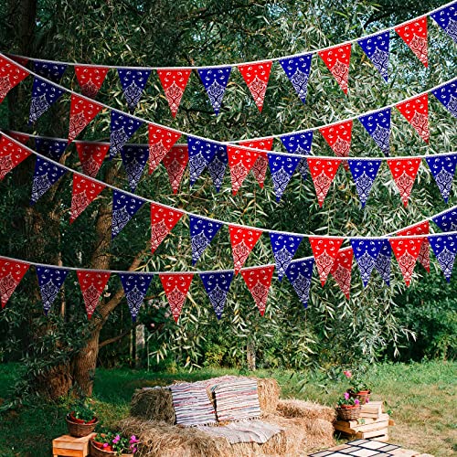 Frienda 6 Pack Western Cowboy Party Decorations Bandana Pennant Banner Christmas Wild West Rodeo Decor Red and Blue Country Decorations for Cowboy Themed Party Decoration, 9.8 Feet
