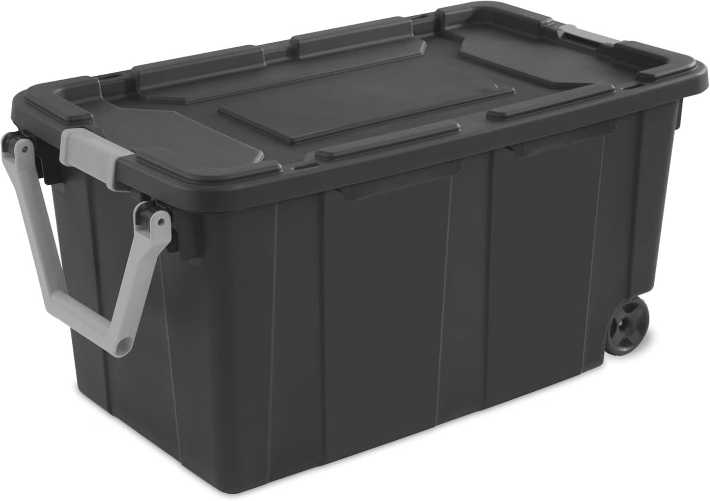 Rugged Industrial Tote by [Brand Name] - 40 Gallon Wheeled Storage Bin with Latch Lid | Dark Gray