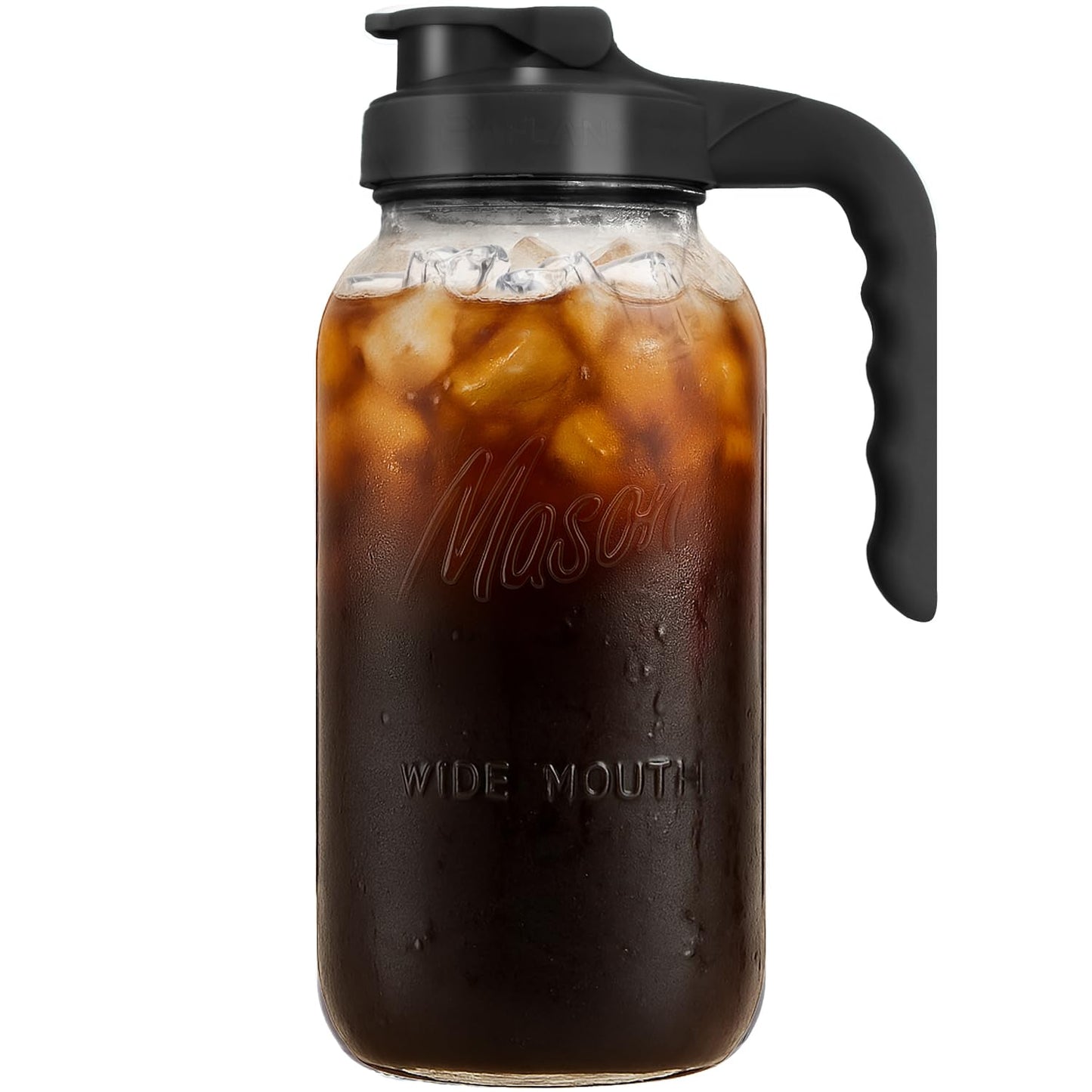 Mason Jar Pitcher - Airtight & Leakproof Glass Pitcher with Lid, Perfect for Breastmilk, Cold Brew Coffee, Sun Tea, Water & Drinks, 2 Quart (64 oz) Wide Mouth Mason Jar with Pour Spout Lid - Black