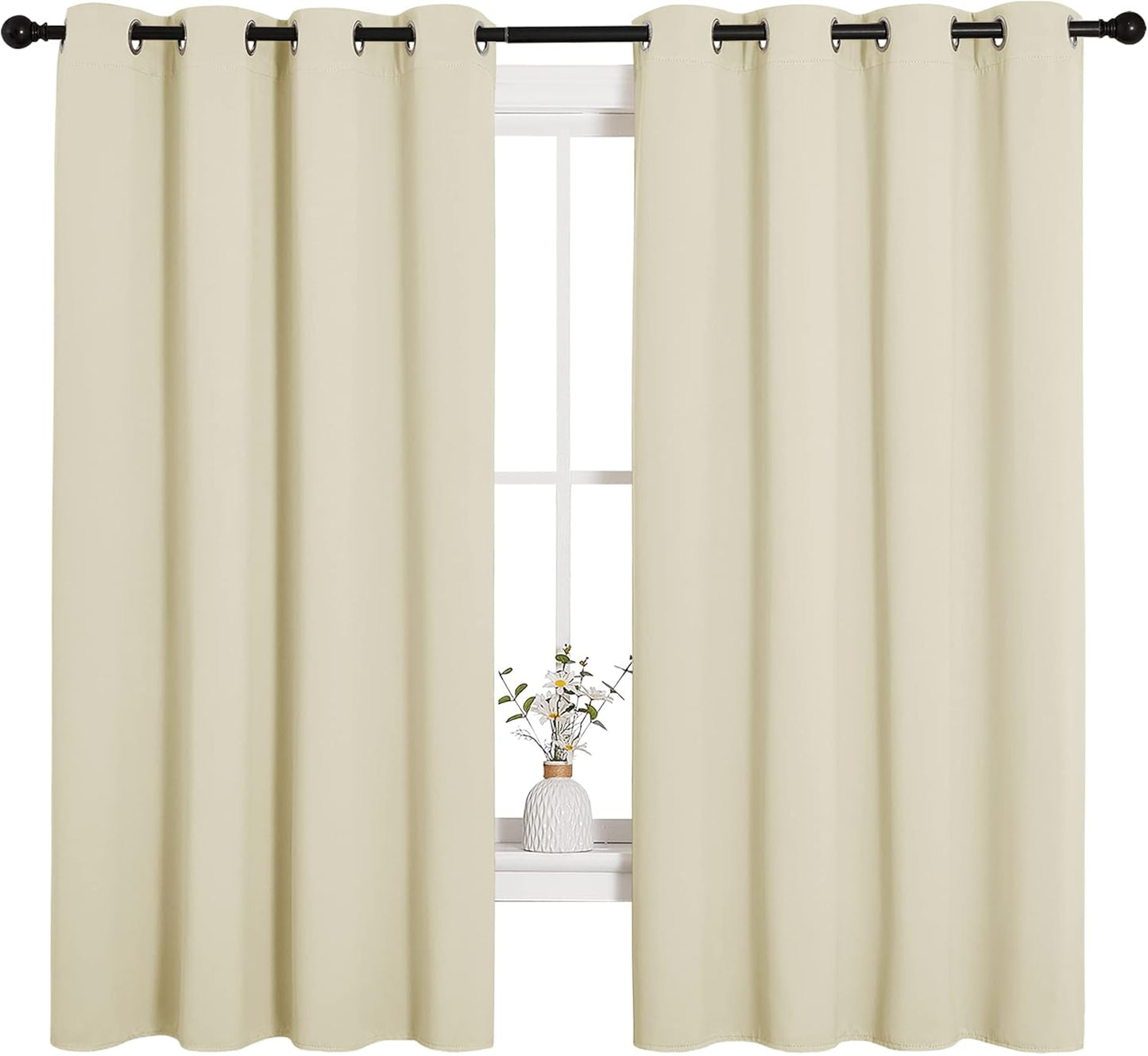 NICETOWN Room Darkening Curtain Panels - Thermal Insulated Grommet Drapes for Windows | Beige, 2 Panels, 55x68 Inches