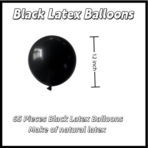 65 Pieces Black Balloons, 12 Inches Matte Black Latex Party Balloon for Birthday, Graduation, New Year, Halloween Decorations